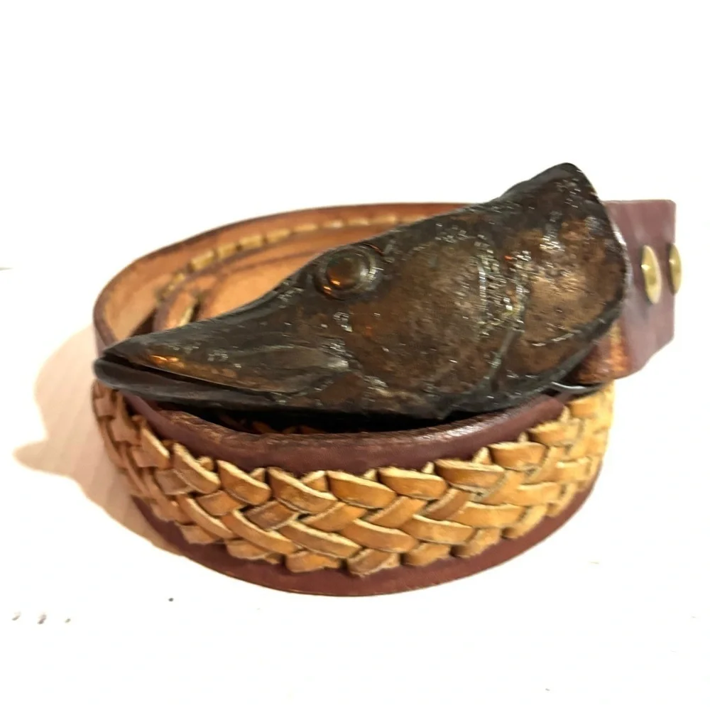 Vintage Brown Leather Belt with Brass Buckle men’s size 42